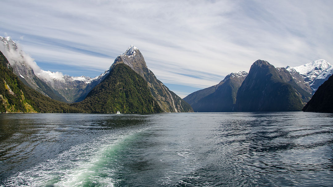 Lake and Mountains in Milford Sound New Zealand
