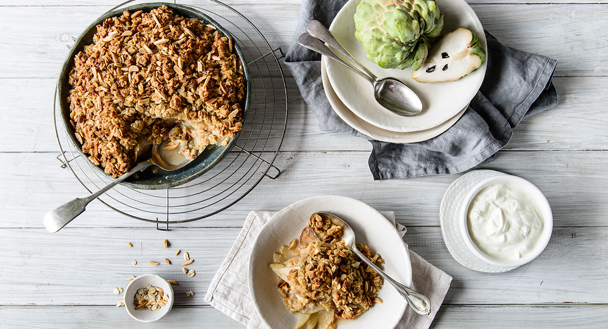 Simple Custard Apple & Pear Crumble… YUMMO!