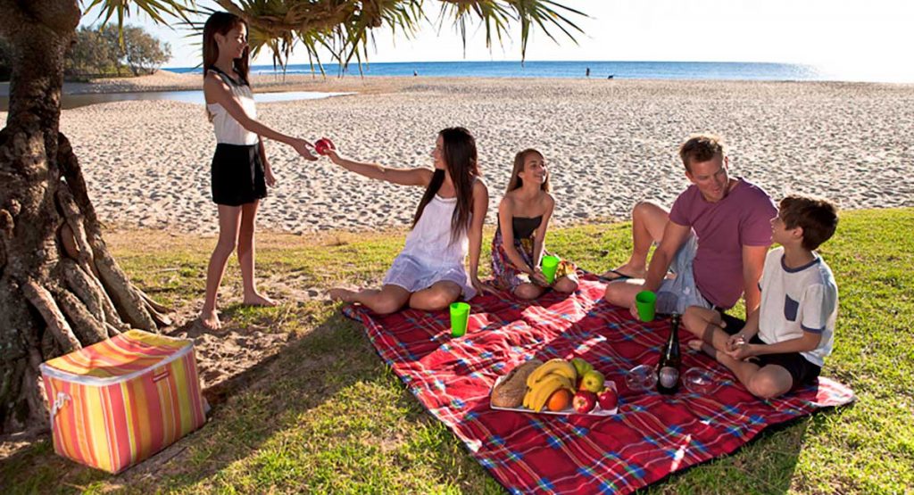 Family picnic on Moffats Beach Sunshine Coast