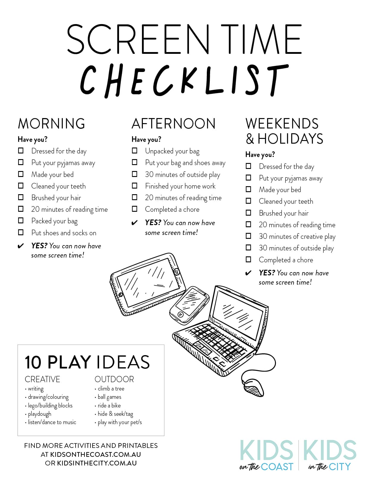 Screen Time Checklist | Download and Print