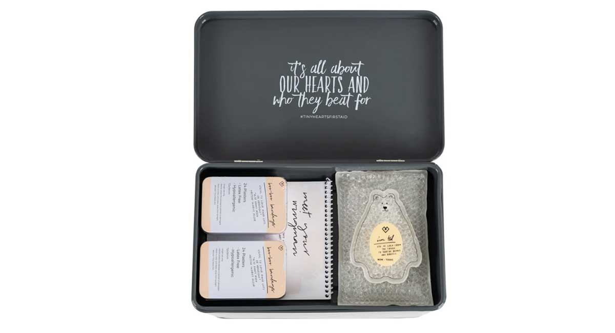 Tiny Hearts First Aid Kit - open in grey