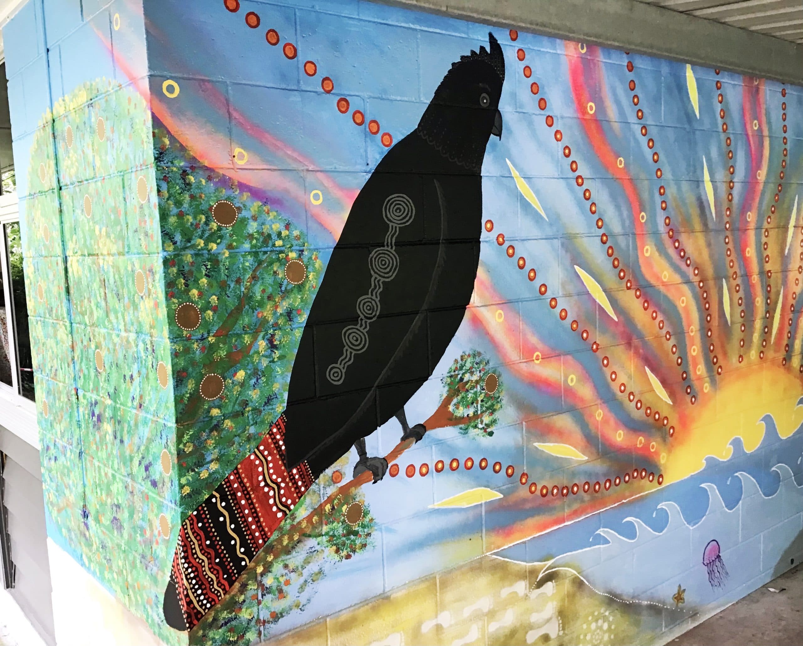 Glossy Black Cockatoo mural at Sunshine Beach State School