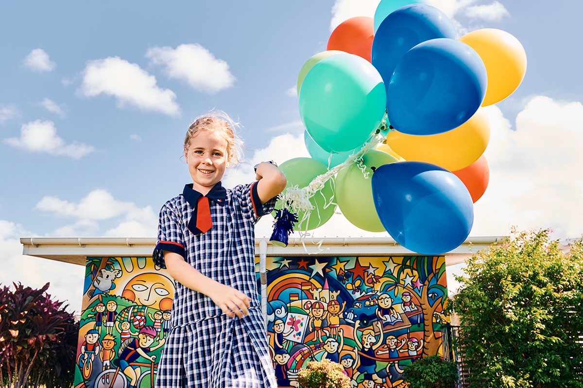 Brightwater State School with Bunch of Balloons