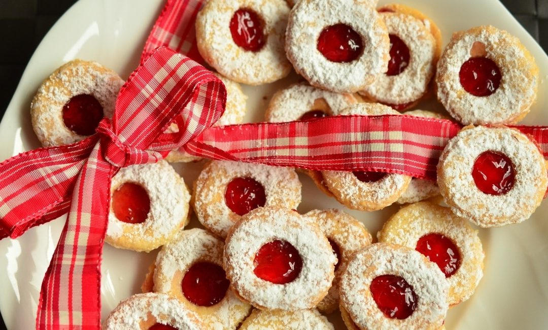 Christmas shortbread cut-out biscuits with jam