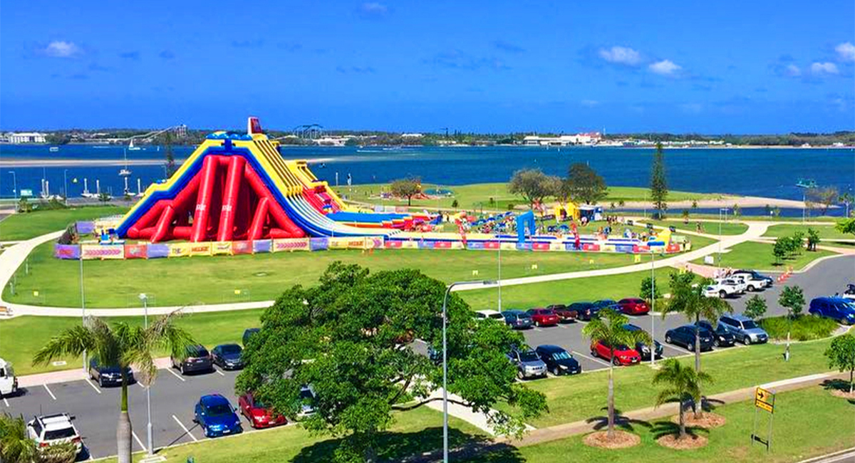 Aerial View of the Big Wedgie Inflatable Water Park Gold Coast