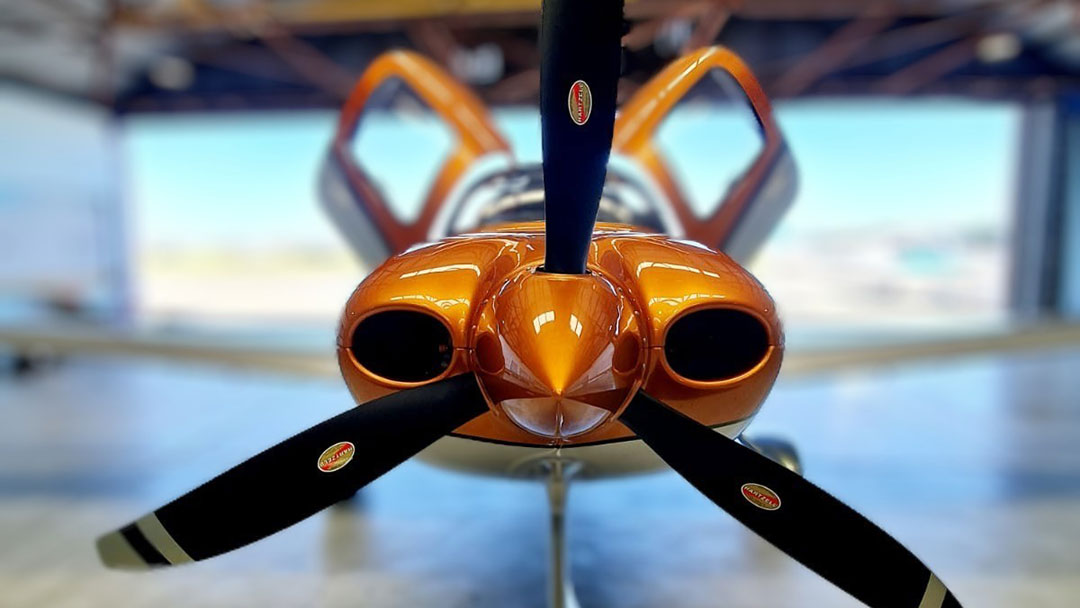 Front View of a Jet Plane in a Hanger