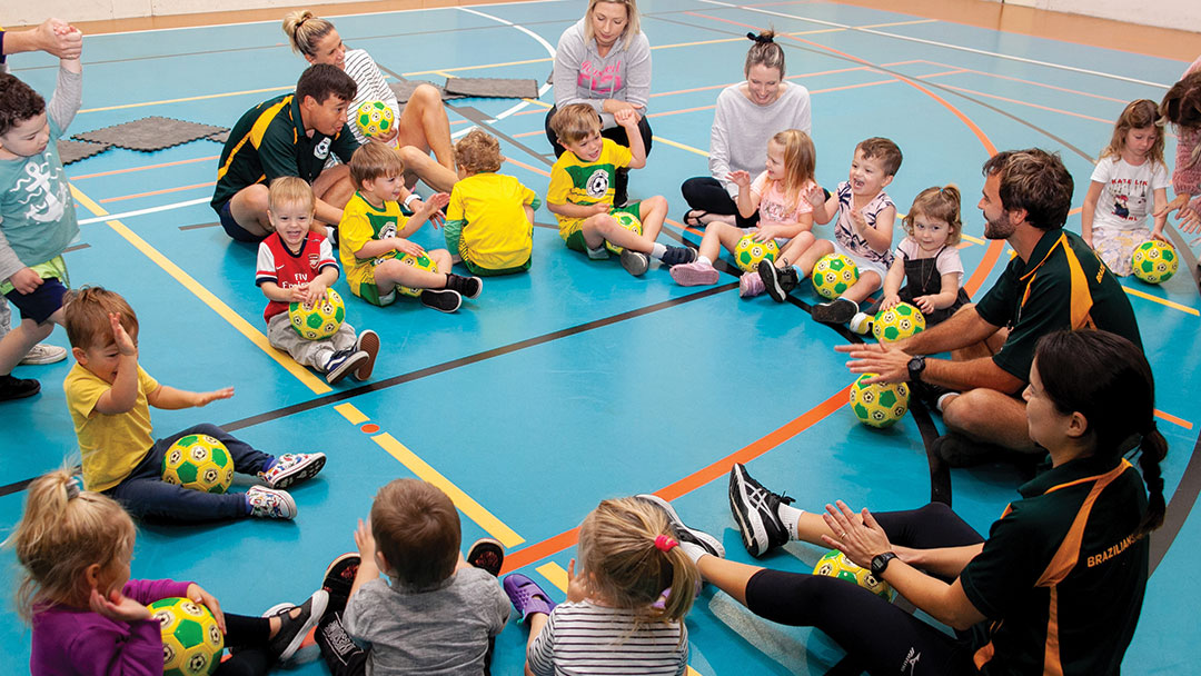 Group of Toddlers Sitting in a Circle at Brazilian Skills Soccer Program on the Sunshine Coast