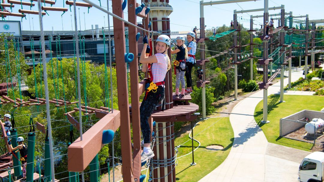 Group of kids on Next Level High Ropes Adventure Park, Sunshine Coast