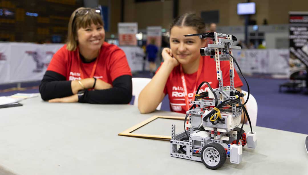 Girl Building a Robot at Roborave Sunshine Coast 2022