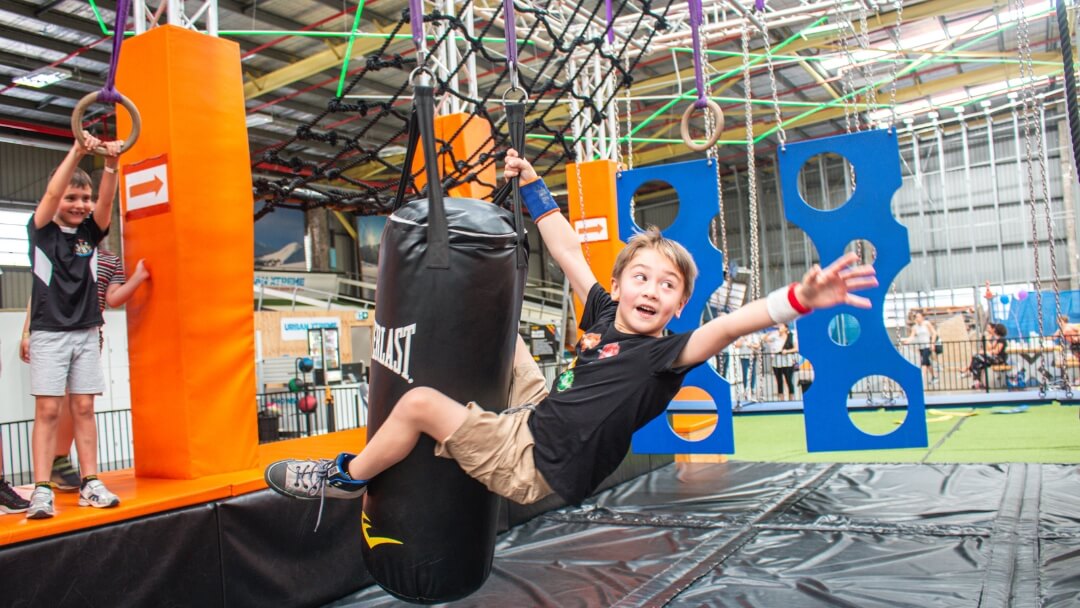 Kids on Ninja Warrior Course at Urban Xtreme Brisbane