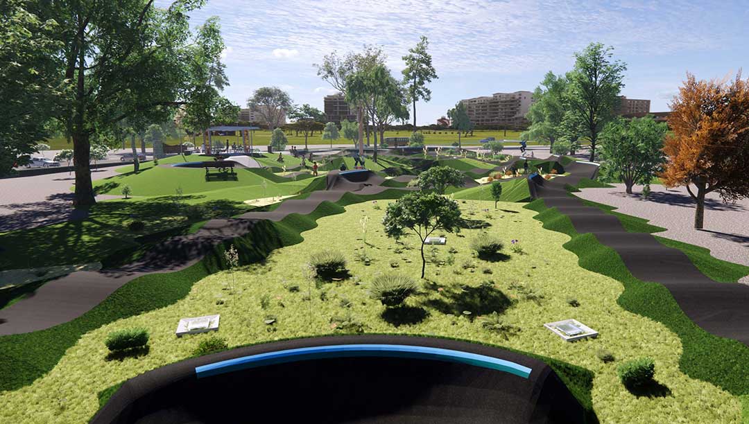 Artist Impression Aerial View of the New Pump Track at Pizzey Park Gold Coast