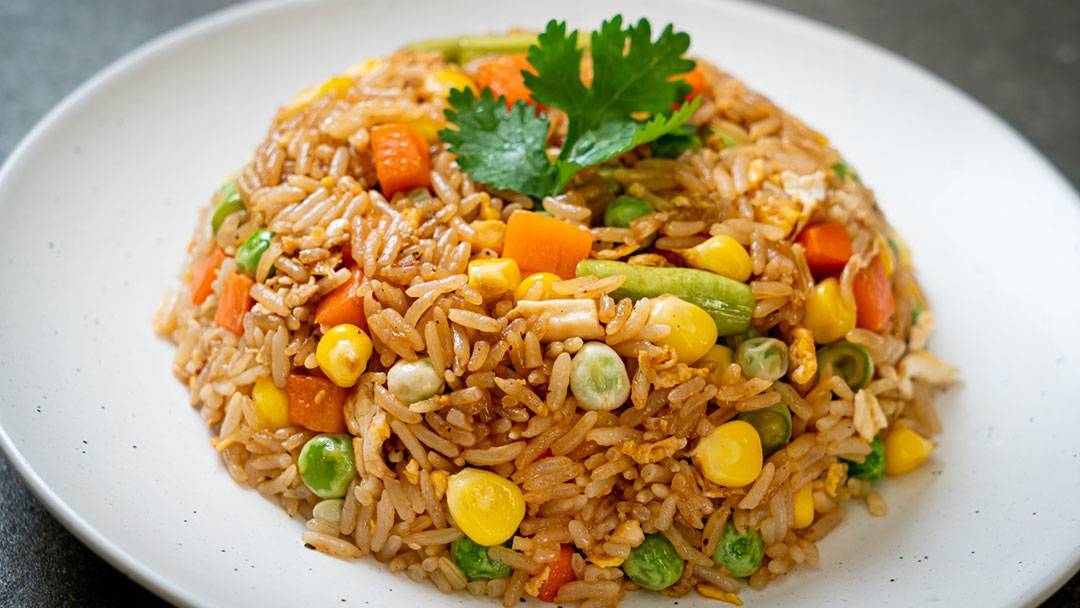 Toddler Fried Rice on a White Plate