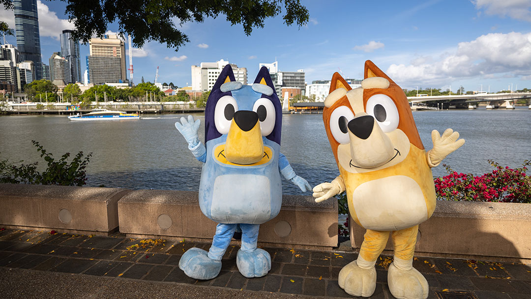 Bluey and Chilli by Brisbane River