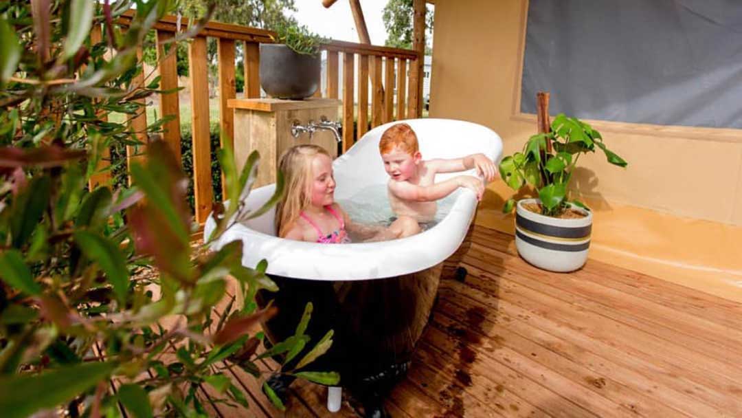New Safari Tents at Big4 Gold Coast Holiday Park Have an Outdoor Clawfoot Bath