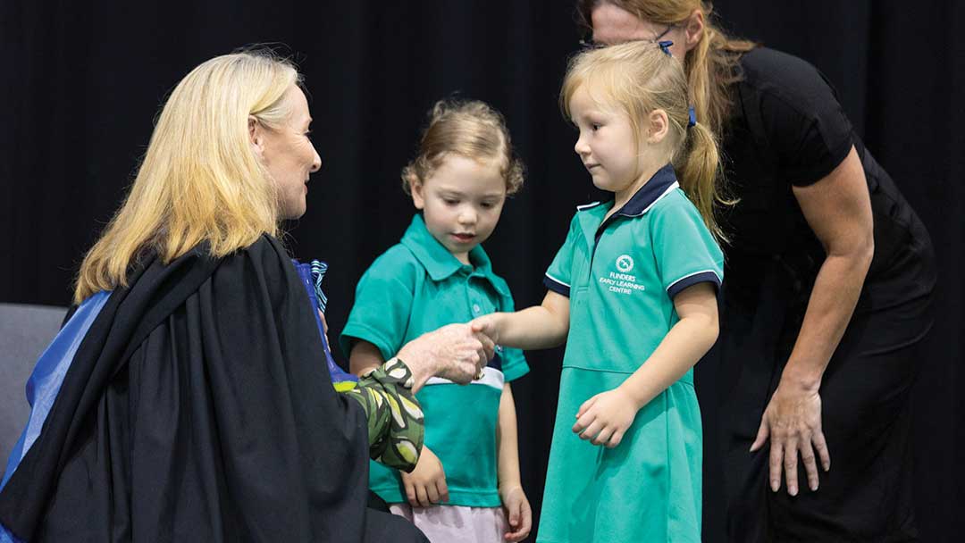 Michelle Carroll New Principal at Matthew Flinders Anglican College with Early Learning Students