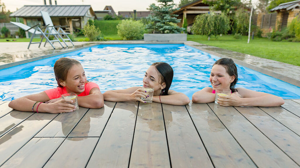 Kidsinpoolwithcompositedecking | Kids in Brisbane Gold Coast Sunshine Coast | Kotc Kids with Drinks in the Pool Edged in Composite Decking