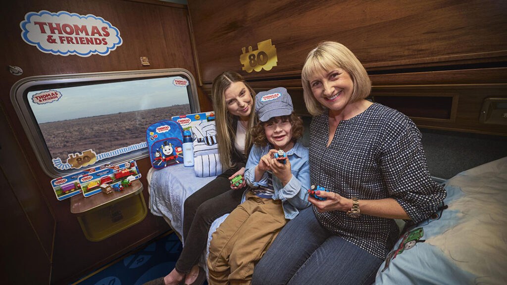 Family on Train Celebrating 80 Years of Thomas & Friends
