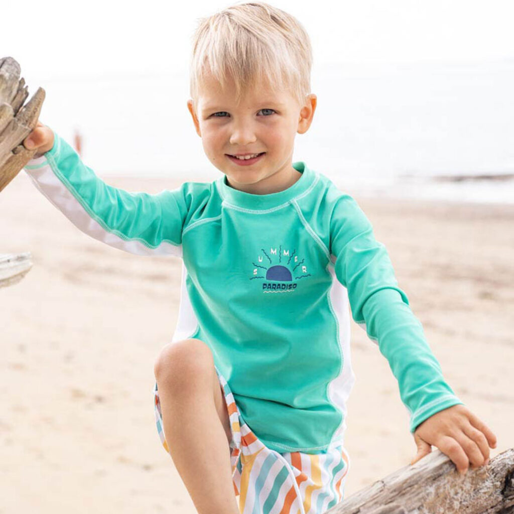 Moobaba-long-sleeved-rashie | Kids in Brisbane, Gold Coast, Sunshine Coast | Kotc Long-sleeved Teal Rash Top from Moo Baba