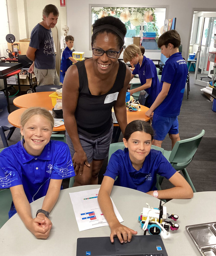 Students with P&c Volunteer at Sunshine Beach State School's robotics and STEM program