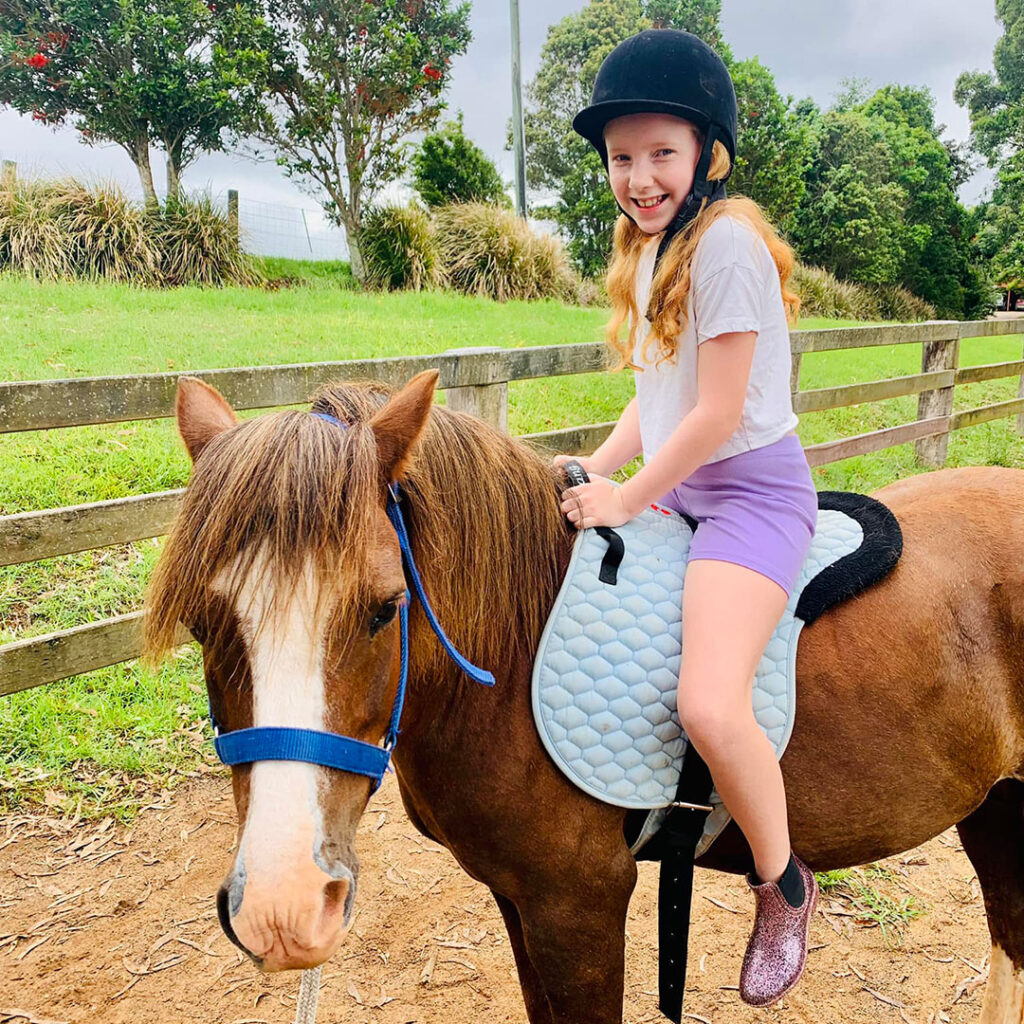 Wittacork-sunshine-coast-farmstay-riding-horse | Kids in Brisbane, Gold Coast, Sunshine Coast | Kotc Girl Riding a Horse at Sunshine Coast Farmstay Wittacork Cottages