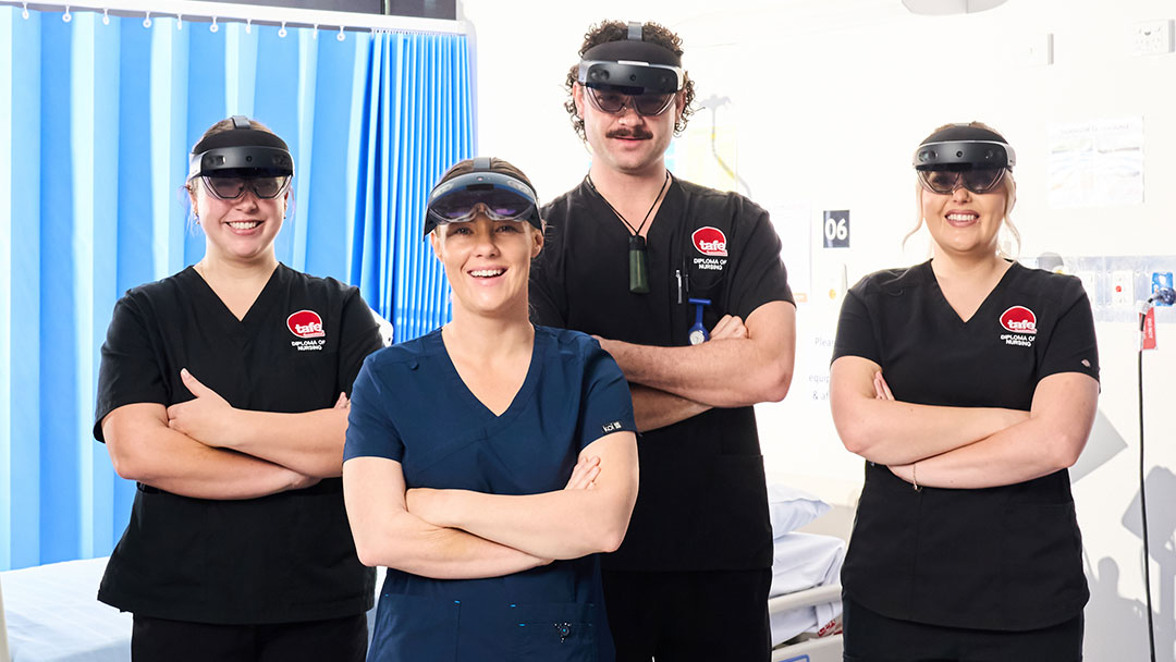 Tafe Queensland Students Standing with Vr Headsets on