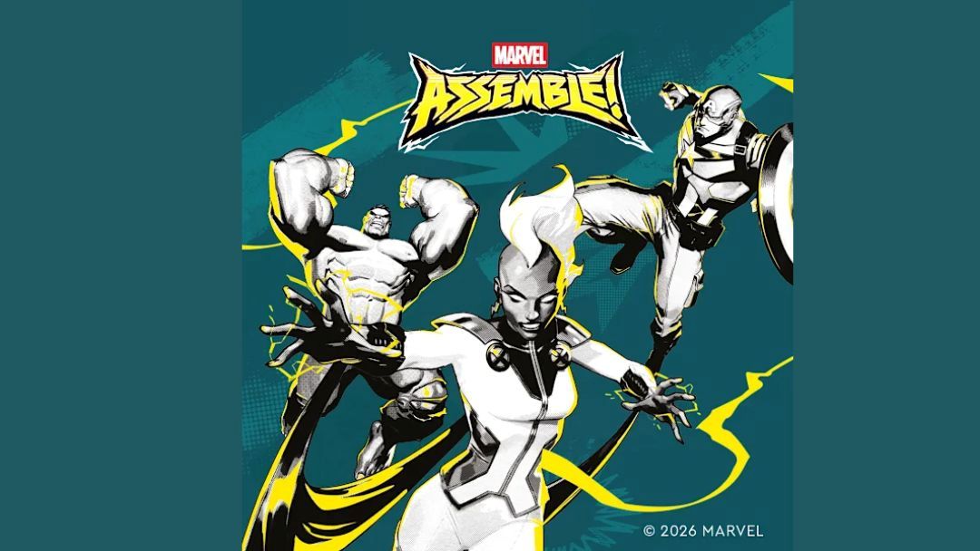 0910_westfieldhelensvale_schoolholidays_hero | Kids in Brisbane, Gold Coast, Sunshine Coast | Kotc Marvel Assemble! Cover Art Showing a Team of Superheroes in Dynamic Action Poses Against a Teal Background, with the Logo at the Top and Yellow Lightning Accents Surrounding Them.