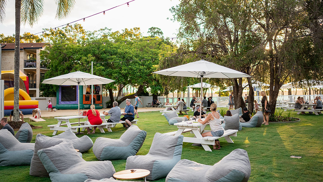 Families Enjoying the Beer Garden at the Bribie Island Hotel