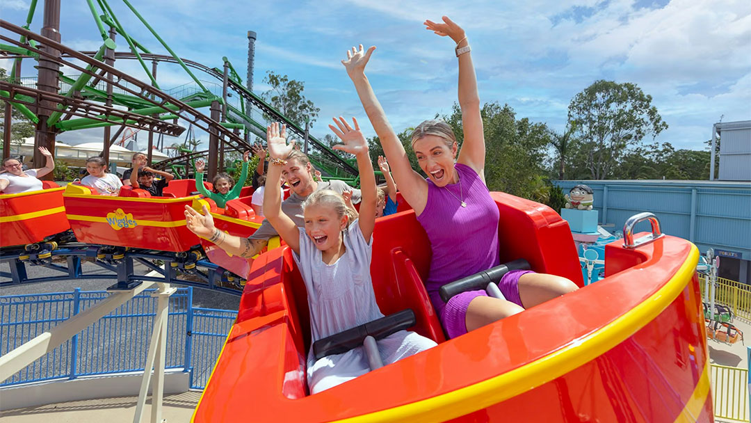 Family at Dreamworld on the Wiggles Ride